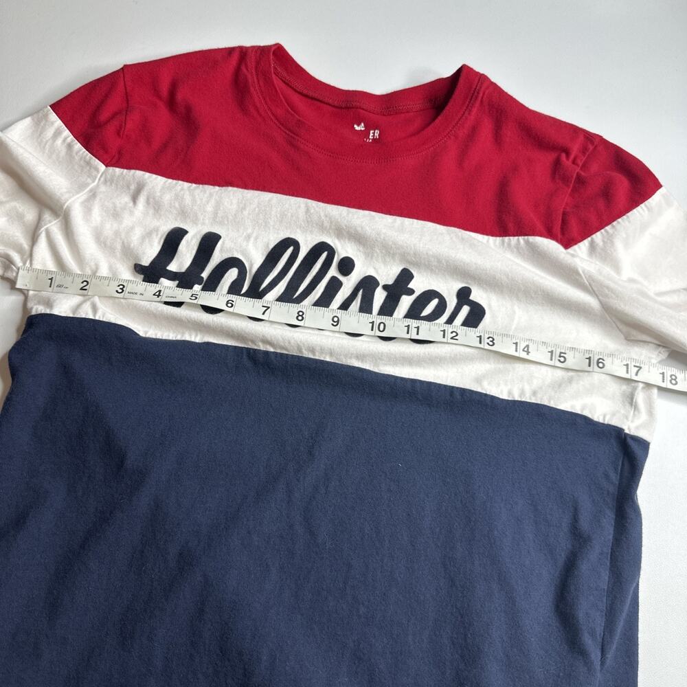 Hollister Colorblock Long Sleeve Graphic Tee Small Red White Navy Blue USA - Picture 8 of 10
